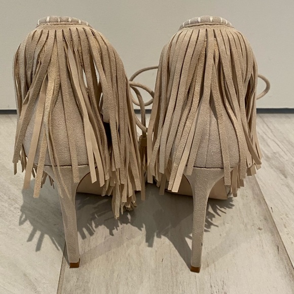 ZARA Suede Ankle Fringe Tie Sandals - Picture 4 of 7